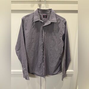 Untuckit Men’s Navy and White Checkered Long Sleeve Button Down Shirt Size L